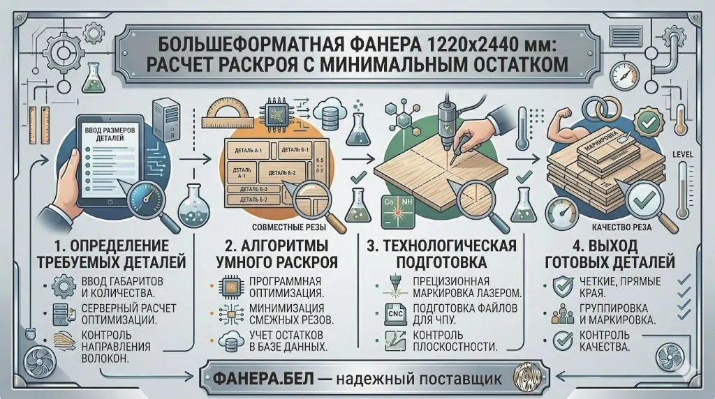 Большеформатная фанера 1220х2440 мм: как рассчитать раскрой с минимальным остатком