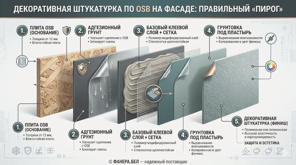 Декоративная штукатурка по OSB на фасаде: фасадная сетка, клей и правильный пирог