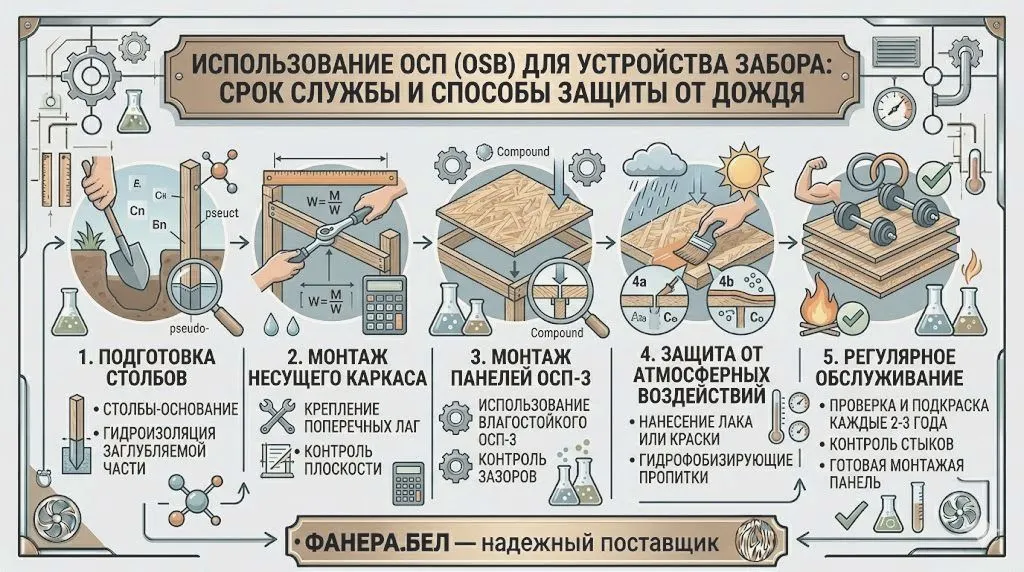 Использование ОСП (OSB) для устройства забора: срок службы и способы защиты от дождя