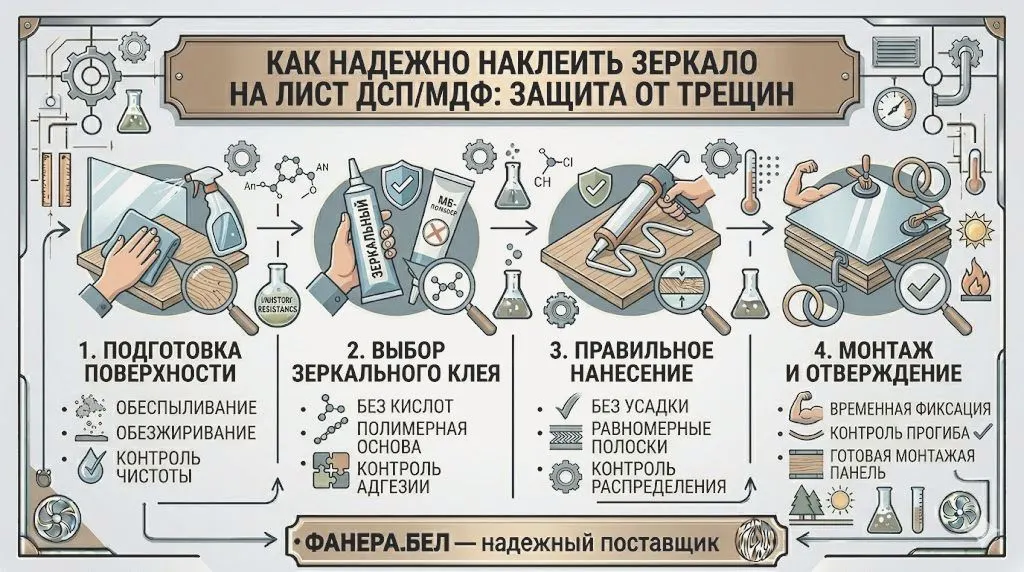 Как надежно наклеить зеркало на лист ДСП или МДФ, чтобы оно не треснуло