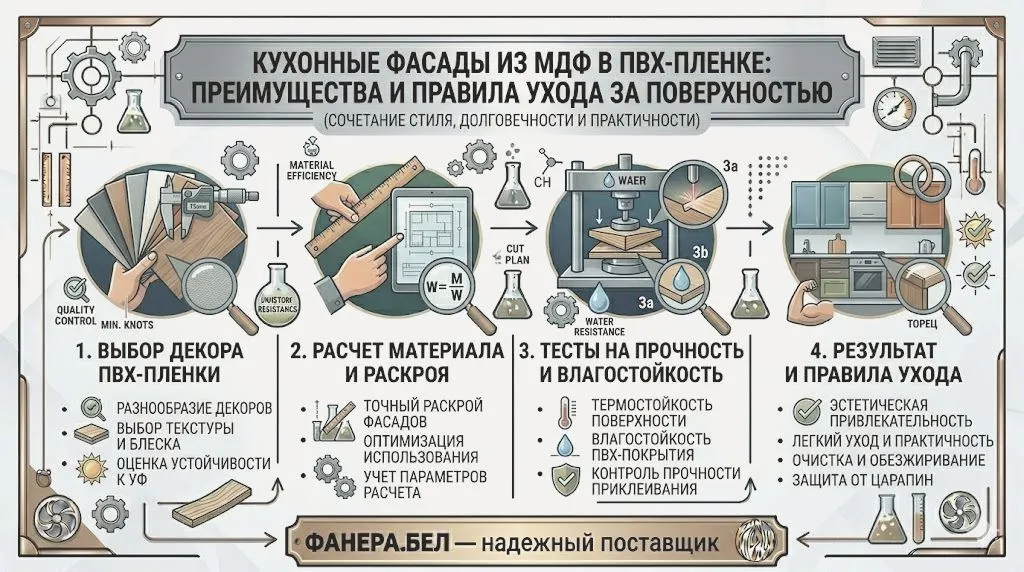 Кухонные фасады из МДФ в ПВХ-пленке: преимущества и правила ухода за поверхностью