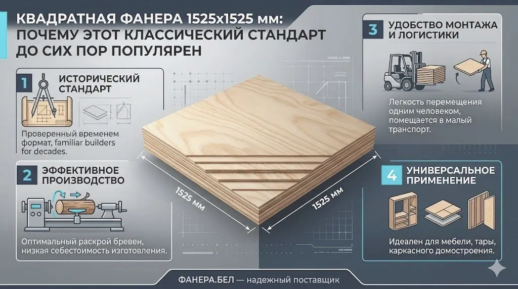 Квадратная фанера 1525х1525 мм: почему этот классический стандарт до сих пор популярен