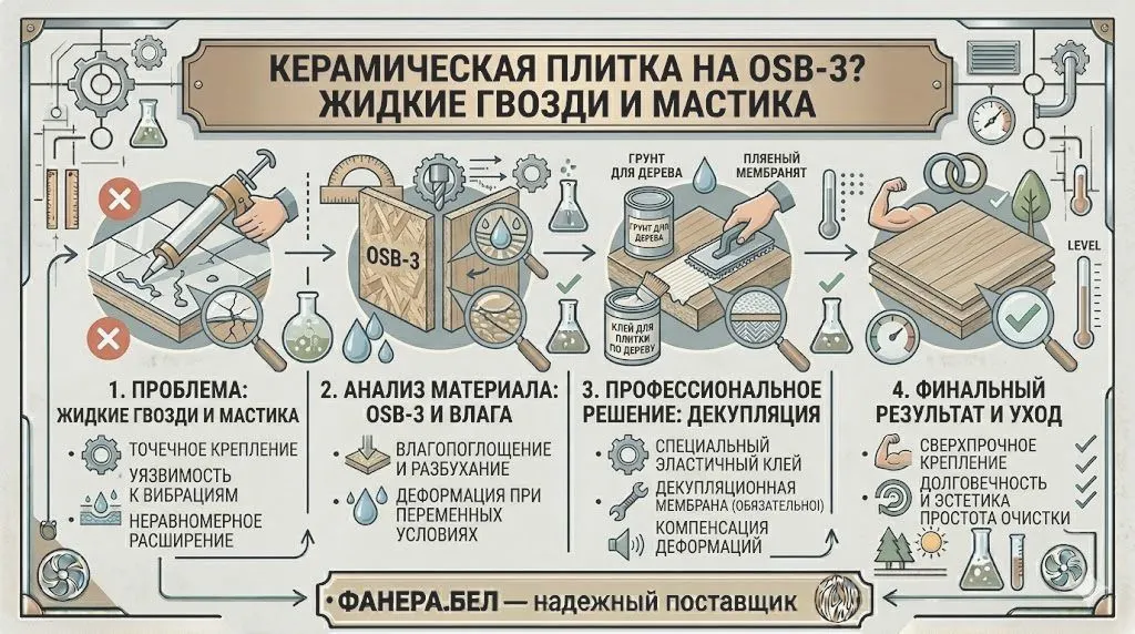 Можно ли клеить керамическую плитку на OSB-3 с помощью жидких гвоздей или мастики