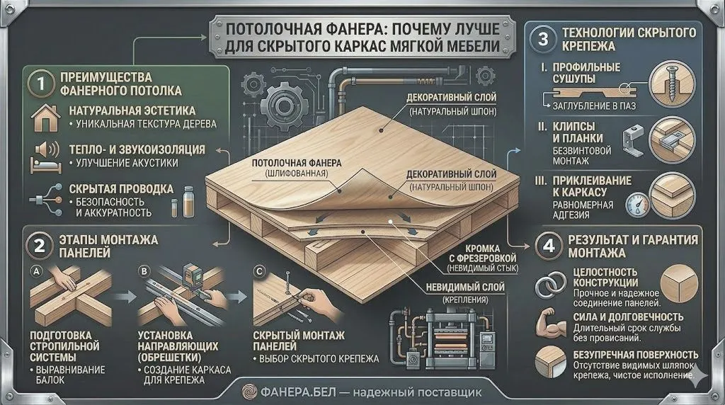 Обшивка потолка фанерой в деревянном доме: варианты скрытого крепежа