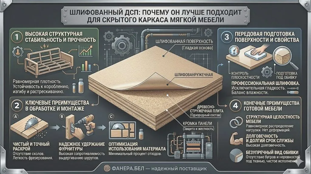 Шлифованный ДСП: почему он лучше подходит для скрытого каркаса мягкой мебели