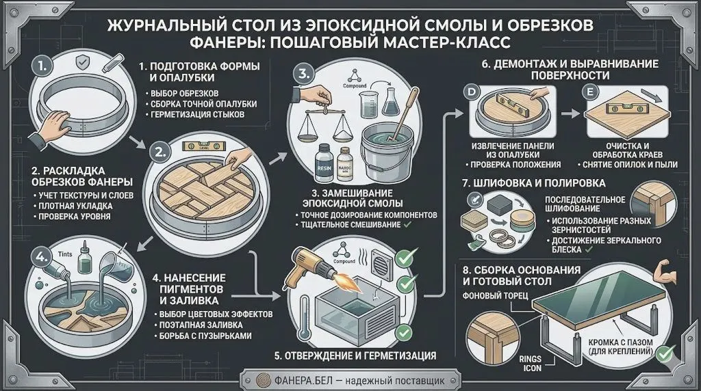 Журнальный стол из эпоксидной смолы и обрезков фанеры: пошаговый мастер-класс